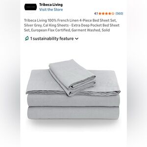 Tribeca Living 100% French Linen 4-Piece Bed Sheet Set
